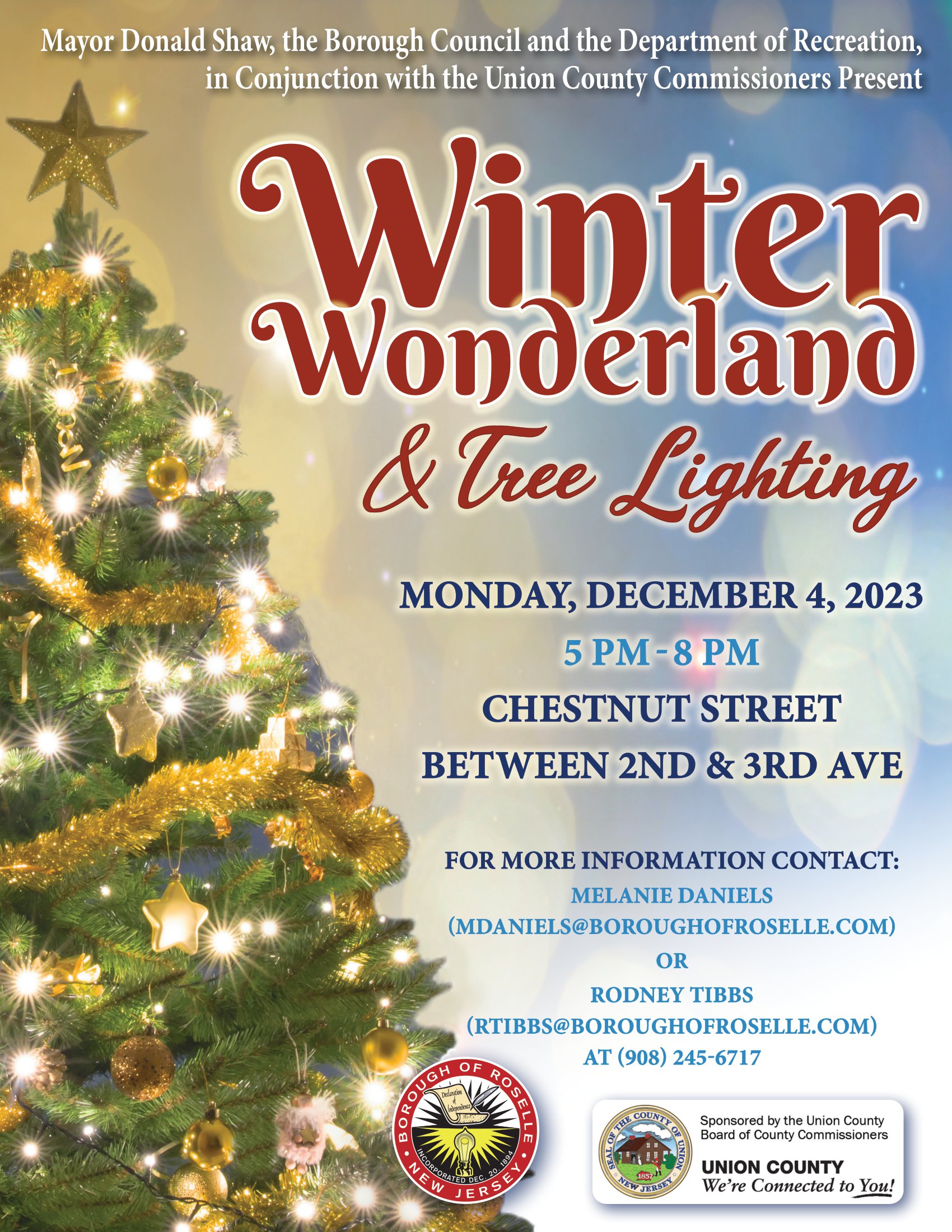 Winter Wonderland and Tree Lighting 2023 flyer v2